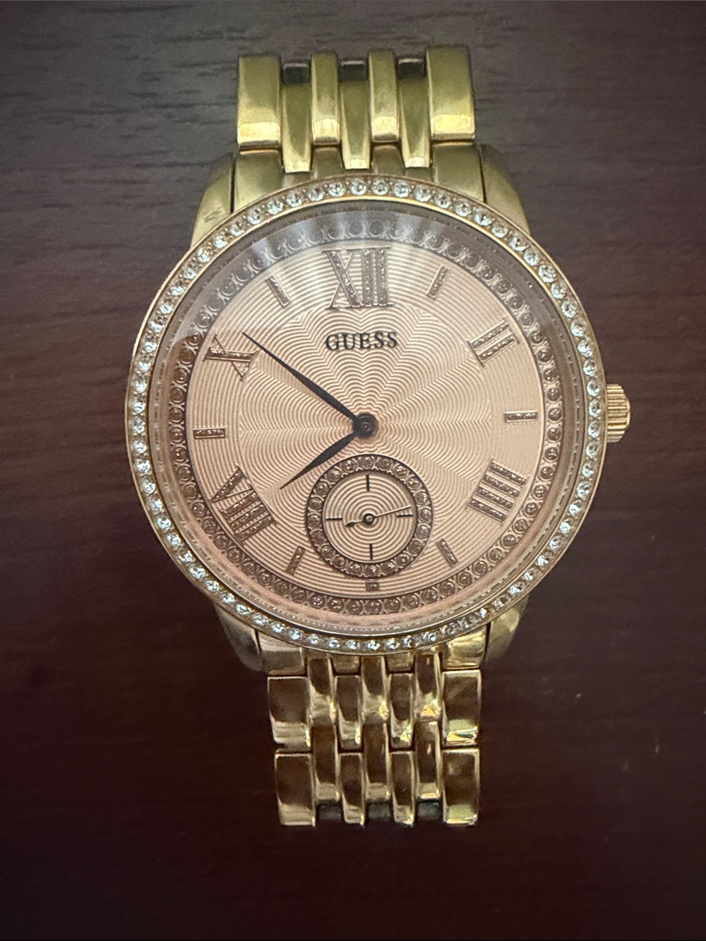 GUESS Gold-Tone Men’s Watch with Crystal Bezel and Rose Gold Dial